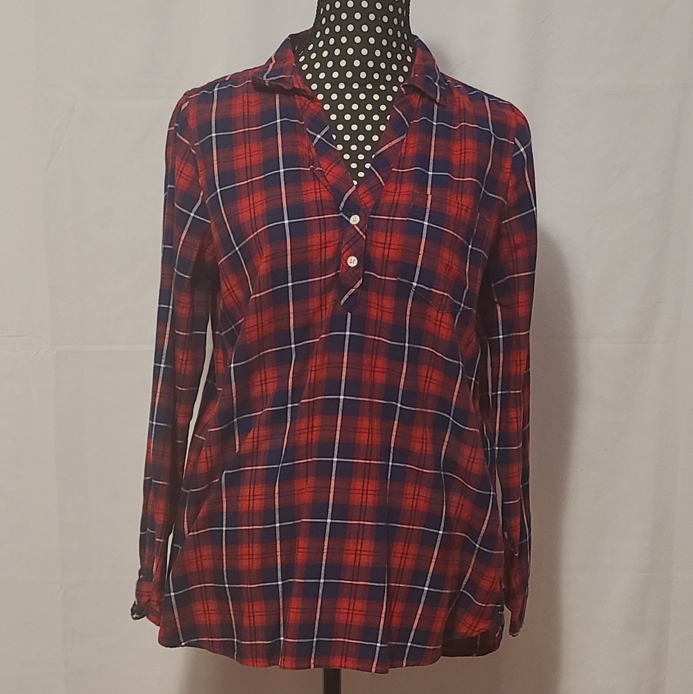 J Crew Plaid Red Navy White Shirt
